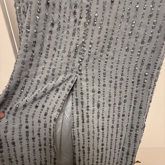 NWT | Mac Duggal A10509 Platinum Gray Sleeveless Beaded Midi Dress Size 4 - Picture 12 of 12